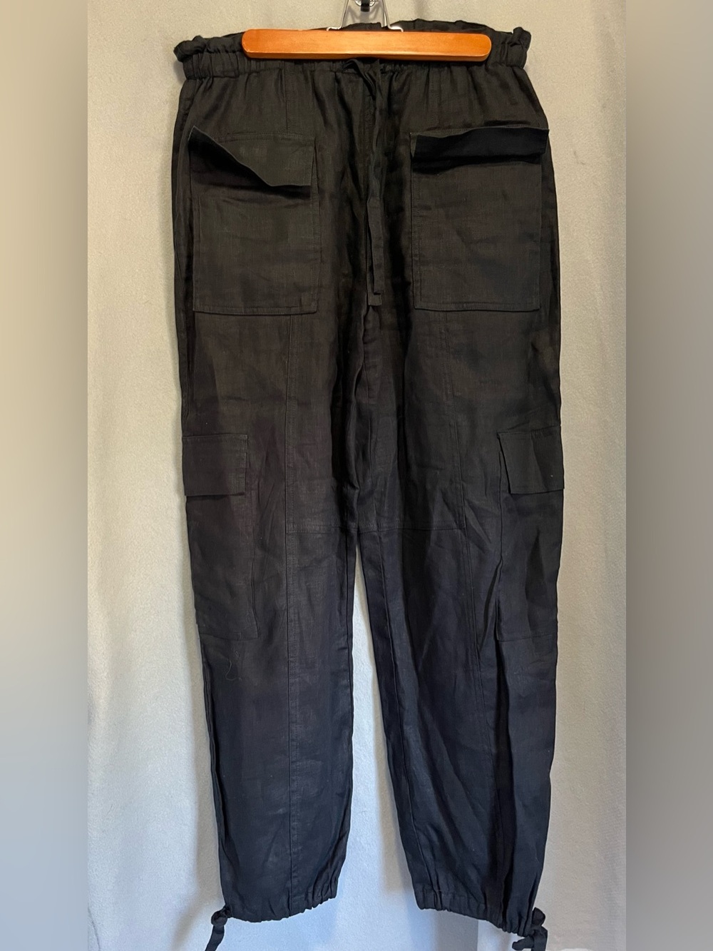 Magaschoni 100% Linen Cargo Jogger Pants Black M Boho Lagenlook
